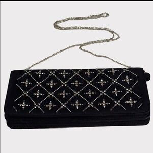 WHBM Convertible black clutch/shoulder bag rhinestones silver chain strap